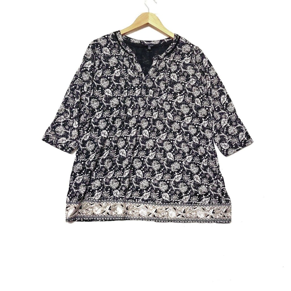 Lucky Brand Womens Shirt Size 2X Peasant Blouse Floral Blouse Stretch Pintuck